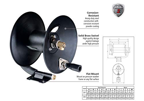 REELWORKS Air-Hose-Reel Retractable Hand Crank Reel 3/8" Inch x 50' Feet 300 PSI / 20 BAR Heavy Duty Steel Construction Locking Spring Max Working Pressure (Hose Not Included) - Thumbnail 2