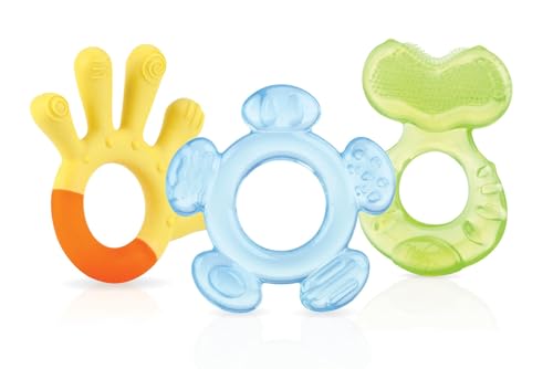 Nuby - Ensemble de Dentition en 3 Étapes - Lot de 3 Anneaux de Dentition pour Bébé - Surfaces Texturées - Compatible avec le Réfrigérateur - 3 mois +