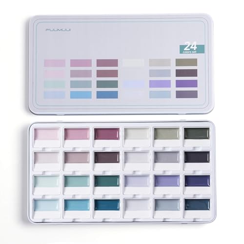 Fuumuui 24-Color Opaque Semi-Moist Solid Watercolor Paint Set Art Supplies for Artists Beginner Painters Amateur Hobbyists Painting