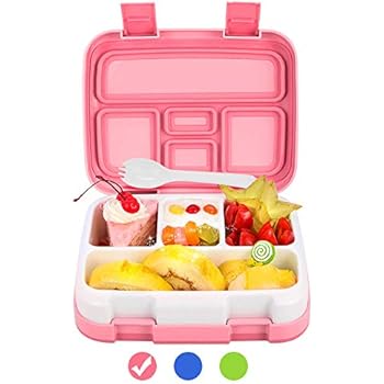 Lunch Box for Kids Bento Box BPA-Free DaCool Upgraded Toddler School Lunch Container with Spoon 5-Compartment Leak Proof Durable, Meal Fruit Snack Packing for Picnic Outdoors, Microwave Safe - Pink