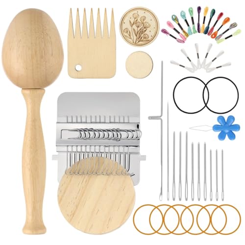 Weaving Kit with 14-Hook Darning Egg Tool Set, Yarn & Needle Kit for DIY Crafts, Sock Weaving & Handicraft Projects