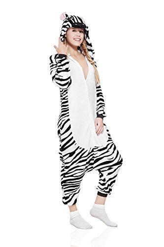 Adult Zebra Kigurumi Animal Onesie Pajamas Plush One Piece Cosplay Costume