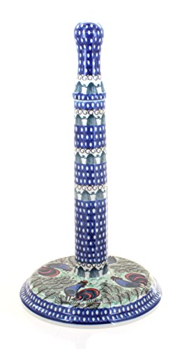 Click Here to See More Images Blue Rose Polish Pottery Rooster Row Paper Towel Holder