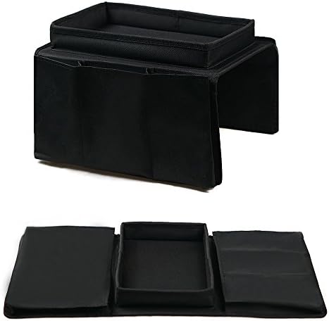 A Little Lemon Remote Control Holder Magazine Rack ，Arm Rest Organizer with Table-Top,Sofa Couch Chair ArmrestOrganizer, Fits for Phone, Book, Magazines(Black)