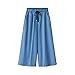 Gooket Women's Elastic Waist Wide Leg Cropped Capris Drawstring Jean Culottes Pants