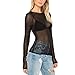 May&Maya Women's Long Sleeve Pure Mesh Blouse (M, Black)