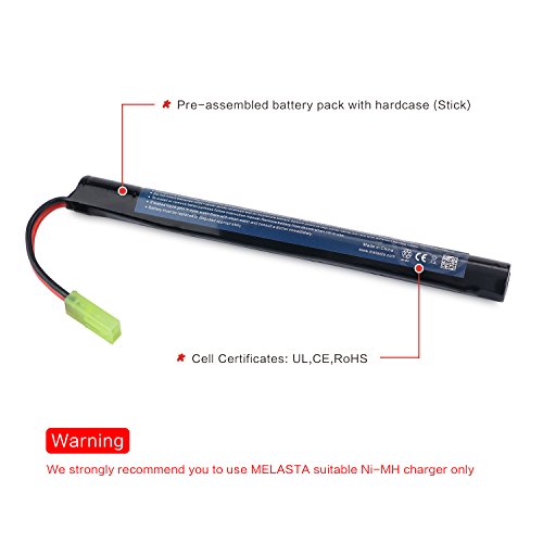 melasta 2Pack 2/3A 8.4v 1600mAh Stick NIMH Airsoft Guns Battery Pack with Mini Tamiya Connector