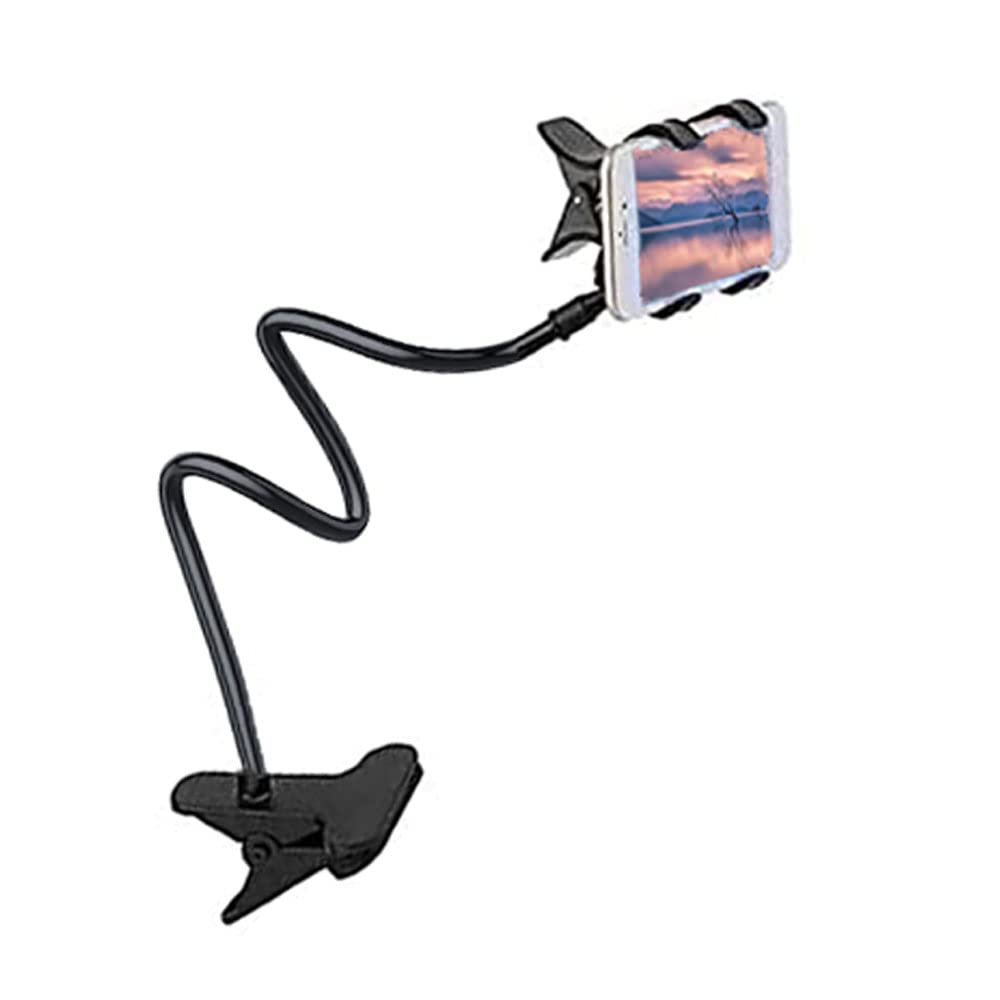 Universal Gooseneck Cell Phone Holder with Clip, Lazy Bracket Flexible, Long Arms Mount and 360 Degrees Rotation Adjustable, Sturdier Durable for Bed Car Home Tables Bookshelves Office (black)