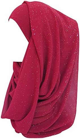 Fashion Glitter Scarf Cotton Cover Head Wrap Muslim Jewish Scarf Hijab Shawl (Dark Red)