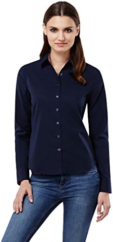 Embraer Women's Blouse Casual-fit 100% Cotton Kent Collar Long-Sleeve Plain Colour Nice Elegant Ladies Fashion Stylish for Office Work, Formal and Casual Events