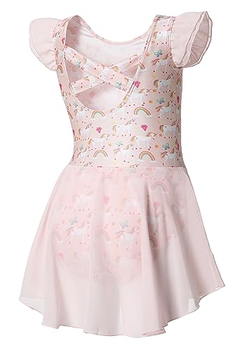 DIPUG Ballet Leotards for Girls Ballet Leotard with Skirt Toddler Dance Leotards Flutter Sleeve and Criss-Cross Back