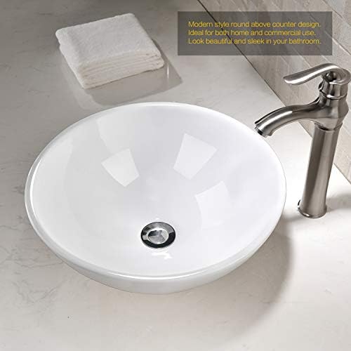TRIUN 16.9''x16.9''x6.7''Above Counter White Porcelain Ceramic Bathroom Round Vessel Sink