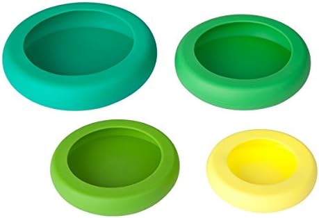 Reusable Silicone Foods Saver, JoJoMooN 4 Pcs Fruit and Vegetable Huggers, Multi Purpose Storage Containers, Professional Grade Bowl Covers Jar Lids Best for Fruit - Helps Your Foods Keep Fresh Safely