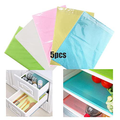 Veg Fresh Liner Lot de 5 tapis pour réfrigérateur anti-moisissure, réfrigérateurs Pad salé, étagères antidérapantes, réfrigérateurs Mat, EVA multifonctions (5 couleurs mixtes, 45 x 29 cm)