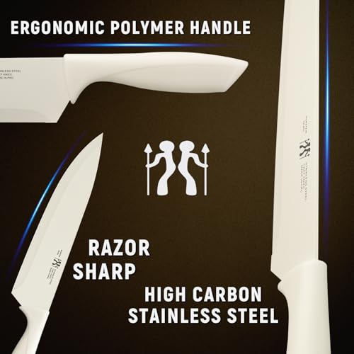 HUNTER.DUAL Knife Set, Dishwasher Safe Kitchen Knife Set with Block, 15 Pcs Cream Kitchen Knife Sets with Block Self Sharpening, 6 Steak Knives (Cream)