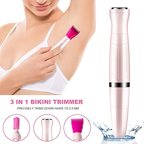 Bikini Trimmer for Women, 3 in 1 Electric Ladies Shaver Facial Hair Painless Removal Eyebrow Trimmer Waterproof Razor