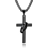 Aprila Cross Necklace for Men,Stainless Steel Black Silver Jesus Christ Crucifix Pendant Necklace Jewelry，60cm Rolo Chain