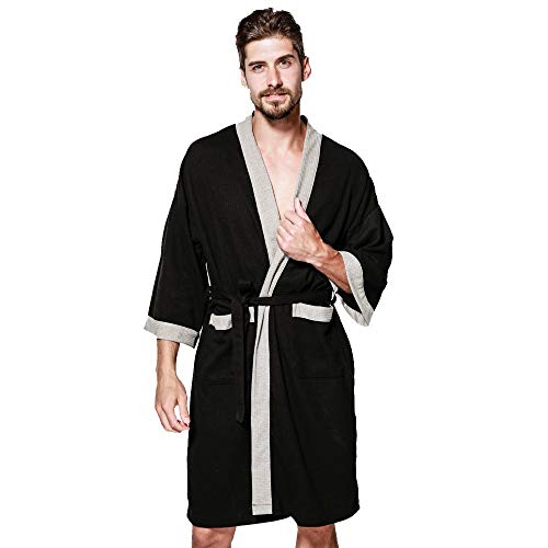 iLOOSKR Fashion Men's Pajamas Long-Sleeved Large Size Stitching Pocket Satin Long Bathrobe Robe