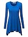 Lock and Love LL WT953 Womens Round Neck Long Sleeve Rib Trapeze Tunic Top XL Royal_Brite
