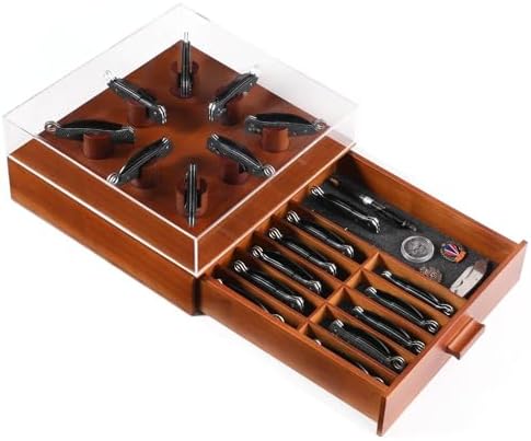 Pocket Knife Display Case Pocket Knife Case Pocket Knife Holder Stores Upto  30 Knives in Two-tier Pocket Knife Storage with Shatterproof Acrylic Glass  Top Large Wooden Shelf and Walnut Color Finish price, image size:485x403
