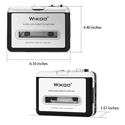 Wikoo Cassette Tape to MP3 CD Converter via USB, Portable USB Cassette Tape Player Walkman Captures MP3 Audio Music -Compatible with Laptops and PC, Convert Tape Cassettes to MP3 Format