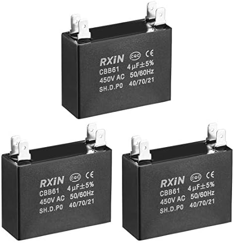 uxcell Ceiling Fan Capacitor CBB61 4uF 450V AC Double Insert Metalized Polypropylene Film Capacitors 47x17.5x34.5mm for Water Pump Motor Generator, Pack of 3 - -