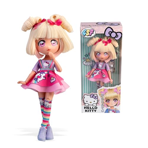 Hello Kitty Famosa 4SF Manga Doll Candy Unicorn, Japanische Fashion Puppe mit Manga-Stil, Figur von 19,5 cm mit 15 Gelenkpunkten, Blonde Haare, Zubehör enthalten, (HKTF0400), Rosa