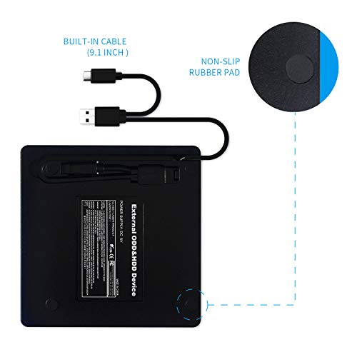 External CD DVD Drive, USB 3.0 & Type C External DVD CD Drive, Plug & Play Burner High Speed Data Transfer DVD Player for Laptop Notebook PC Desktops Support Windows/Vista/7/8.1/10, Mac OSX & Linux OS - Thumbnail 5