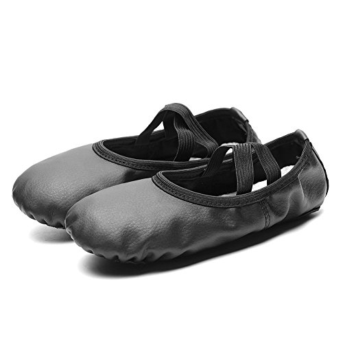Leather Ballet Dance Split-Sole Slipper Shoes for Toddler Girl Kid Women (Toddler 9 M/EU 25, Black) - Thumbnail 2
