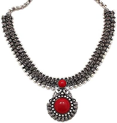 Anigalan - Stone Choker Oxidized German Silver Necklace for Women and Girls (Black)