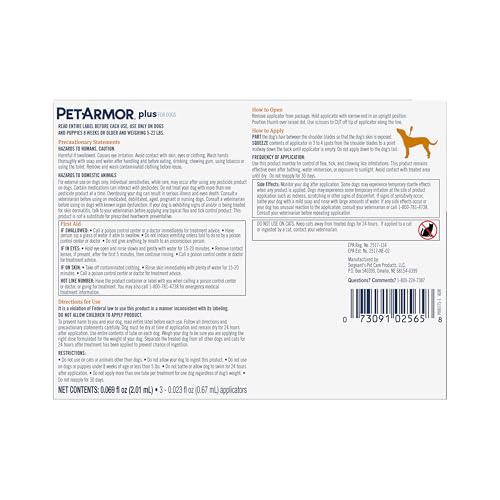 PETARMOR PLUS FOR DOGS FLEA AND TICK PREVENTION FOR DOGS, LONG-LASTING & FAST-ACTING TOPICAL DOG FLEA TREATMENT, 6 COUNT, SMALL