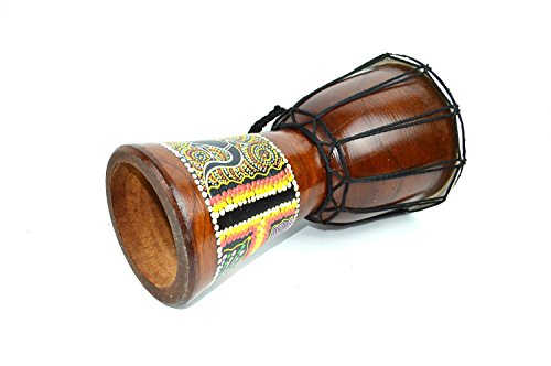 DJEMBE DRUM BONGO HAND CARVED AFRICAN ABORIGINAL DOT ART DESIGN by Bethlehem Gifts TM (12 inches)