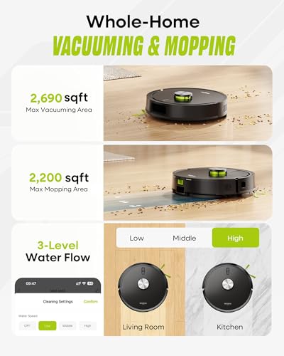 MONSGA Robot Vacuum with Mop Self Emptying, 8000Pa Suction, Lidar Navigation, Dual Anti-Tangle, Protective Charging Base Pad, 90 Days Hands-Free, APP/Remote/Voice Control, for Hard Floors and Carpets