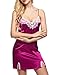 Ekouaer Sexy Nightgown Womens Satin Lace Trim Slip Chemise Nightwear Full Slip Dress Comfort Sleepwear,Rose-red,M=US XS