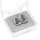 Double Cap Grillz Silver Tone Plain Canine Bling Two Tooth Hip Hop Teeth Grills