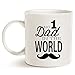 MAUAG Fathers Day Gifts Funny Mustache Dad Coffee Mug from Daughter or Son, NO.1 Dad in the World, Best Birthday Gifts for Dad Father Cup White, 11 Oz