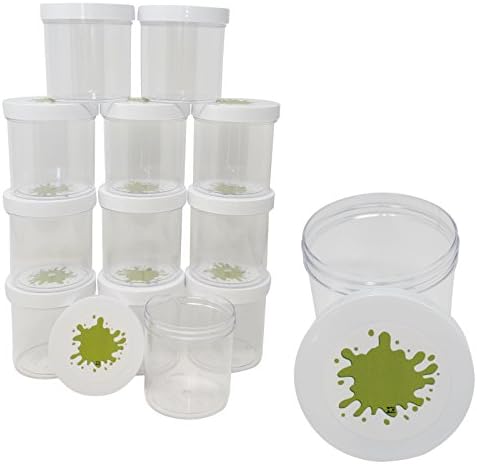 HG Empty Slime Storage Containers - 12 Pack 6 Ounce Jars. Clear Slime Jars with Airtight Lids, BPA Free material (Slime Drop)