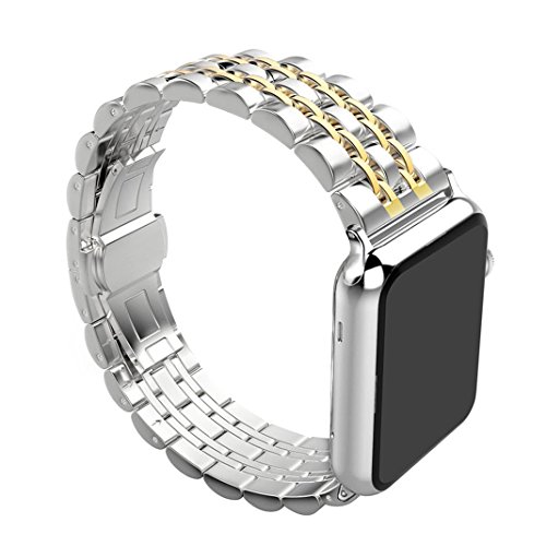 ImmSss Compatible with Apple Watch Bands Series 6 SE 5 4 40mm 44mm / Series 3 2 1 38mm 42mm for Women Men,Gold Stainless Steel Band for iWatch Business Replacement Strap