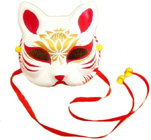 Half Face Hand Painted Paper Golden Lotus Pattern Japanese Style Cosplay Fox Mask