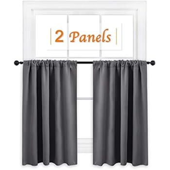 RYB HOME Short Curtains Gray Half Window Curtains for Bedroom, Thermal Insulated Privacy Curtain Tiers for Kitchen Cafe Bathroom Shades, Wide 42 x Long 36 inches per Panel, Grey, 2 Pcs
