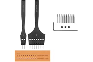 WUTA Leather Stitching Punch, 3nd Removable Round Hole Pricking Irons, Professional Working Hole Punch Tool Set for DIY Leather Craft（5mm- 2+7 Hole）