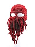 Oidon Octopus Winter Warm Knitted Wool Ski Face Mask Knit Beard Squid Beanie Hat Cap (Wine Red)