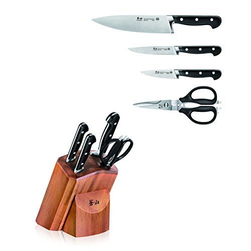 Click Here to See More Images Cangshan V2 Series 1022520 German Steel Forged 5-Piece Starter Knife Block Set, Acacia