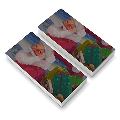 Christmas Holiday Santa Making His Rounds Eraser Set of 2
