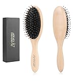 Boar Bristle Hair Brush-Oval Cushion Hairbrush with Bamboo Handle Best for Styling,Smoothing, Detangling Thick,Thin,Straight,Curly,Wavy,Dry,Damaged Hair to Women,Men,Kids,Giftbox Included (Wood)