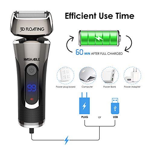 GOOLEEN Electric Razor for Men Cordless Foil Shaver Wet and Dry Electric Shaver for shaving Beard Trimmer with Waterproof 3D Flexible Head USB Rechargeable LED Display