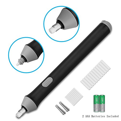 Electric Eraser Kit - XREXS 2 Size Refills Battery Operated Eraser with 22 Eraser Refills (10 Thick and 12 Thin), Auto Pencil Eraser for Students, Artists 2 AAA Batteries Included (Black)