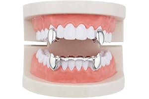 Psivika Gold Plated Shiny Hip Hop Teeth Grillz Caps Iced Out CZ Top and Bottom Vampire Fangs Grillz for Men and Women