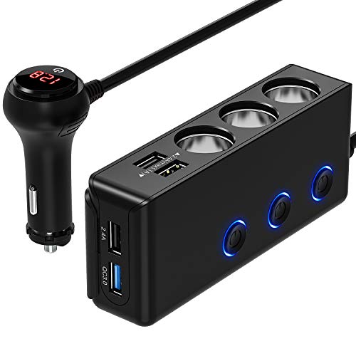 [Quick Charge 3.0] 3-Socket Cigarette Lighter Adapter, 120W 12V/24V Car Power DC Outlet Splitter with 8.5A 4 USB Charging Ports Car Charger (Black) - Thumbnail 7