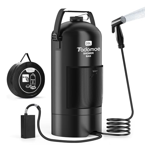Tadomoe Douche Portable Électrique 20L avec 2000mAh Pompe - Douche Solaire de Camping Pliable avec Tuyau 2m & Sac de Rangement - Douche Extérieur pour Fourgon Aménagé, Plage, Chien et Randonnée